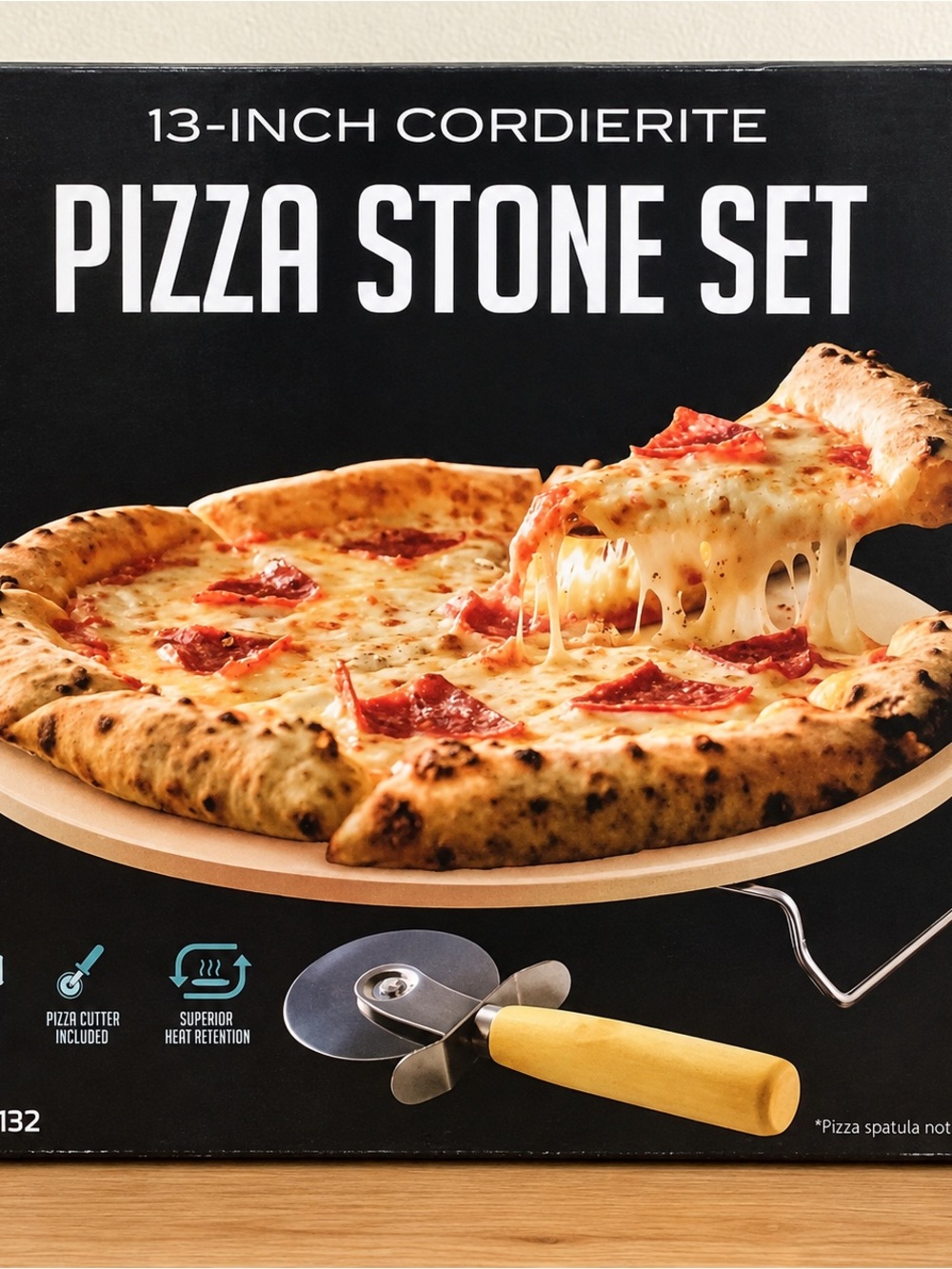Ovente 13 Inch Large Pizza Wooden Party Tray w/ Pizza Cutter (NO PLASTICS)